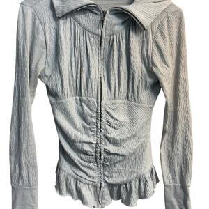 Anthropologie Eloise thin cream Gray peplum zipper sweater fitted Small